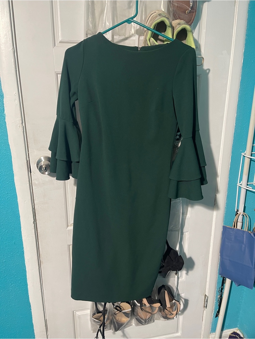 Calvin Klein Dark Emerald Tiered Ruffle Midi Dress